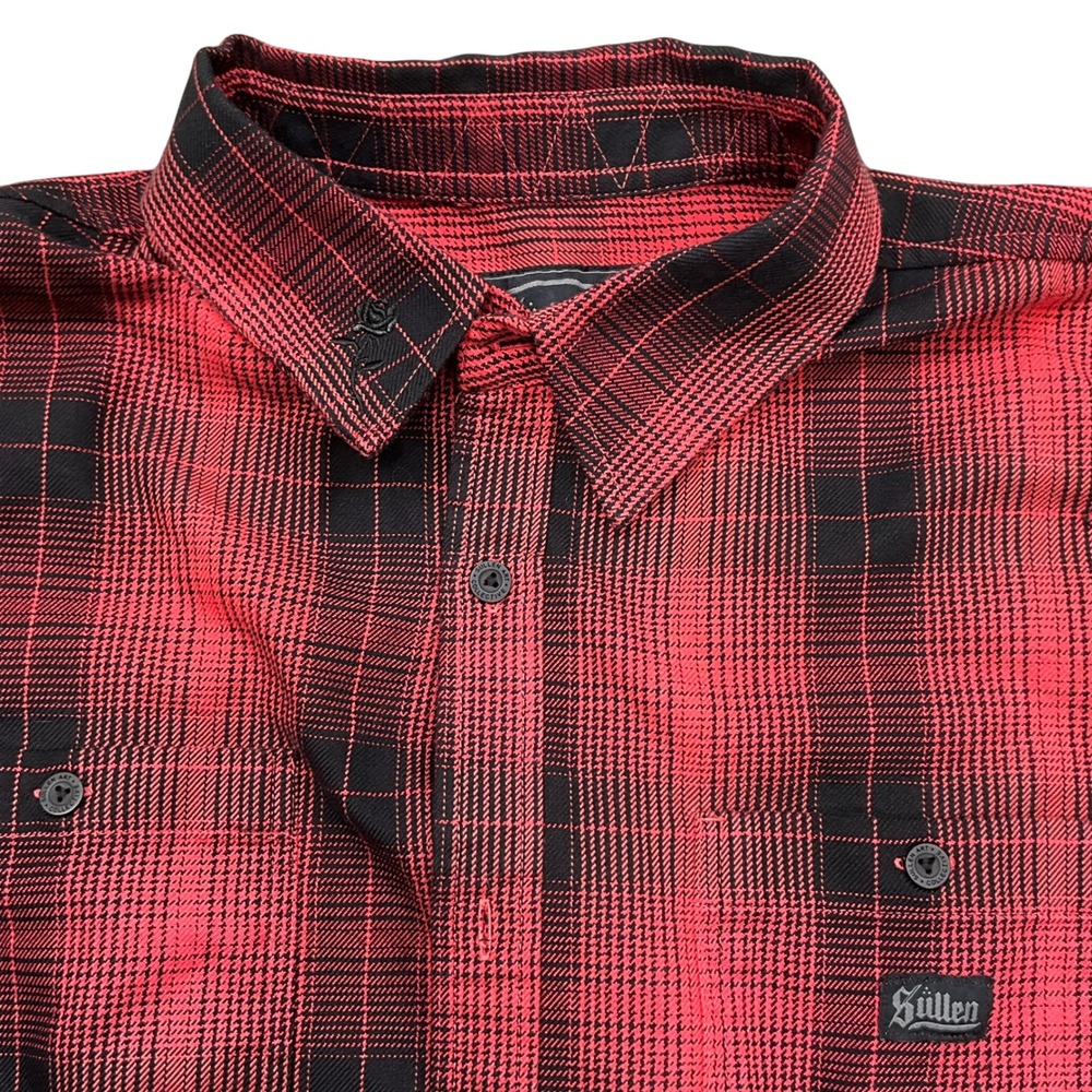 Sullen Shirt Men XL Red Black Plaid Flannel Long Sleeve Button Up Art Collective